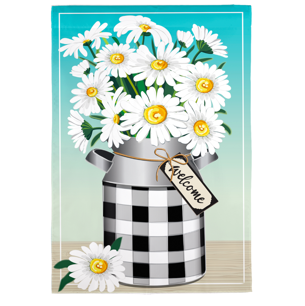 Milk Can with Daisies Burlap Garden Flag - A. Dodson's