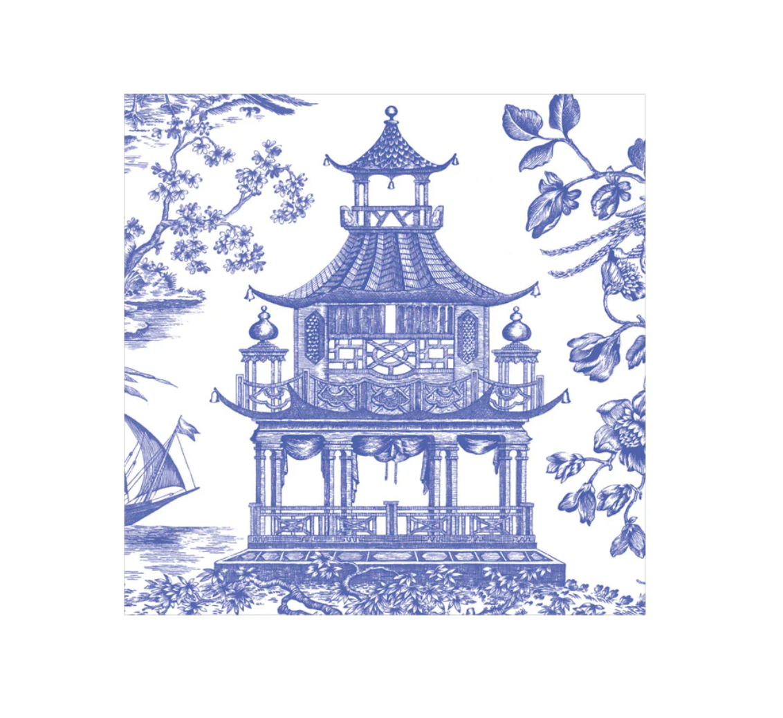 Chinoiserie Toile Pagoda Paper Cocktail Napkins - A. Dodson's