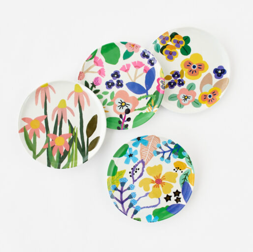 Floral ''Handmade'' Plate, 4 Asst, Melamine, 7"