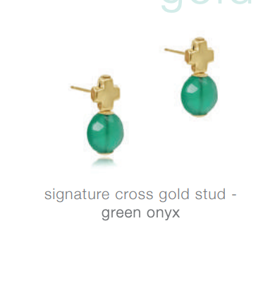 Signature Cross Gold Stud - Green Onyx-by enewton