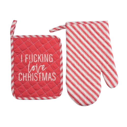 I F@#King Love Christmas Pot Holder & Mitt Set of 2