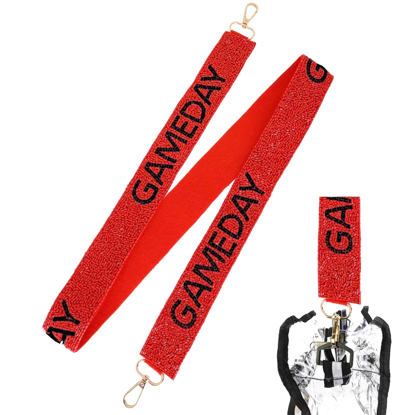 Game Day Seed Beaded Crossbody Shoulder Bag Strap | Red Black - A. Dodson's