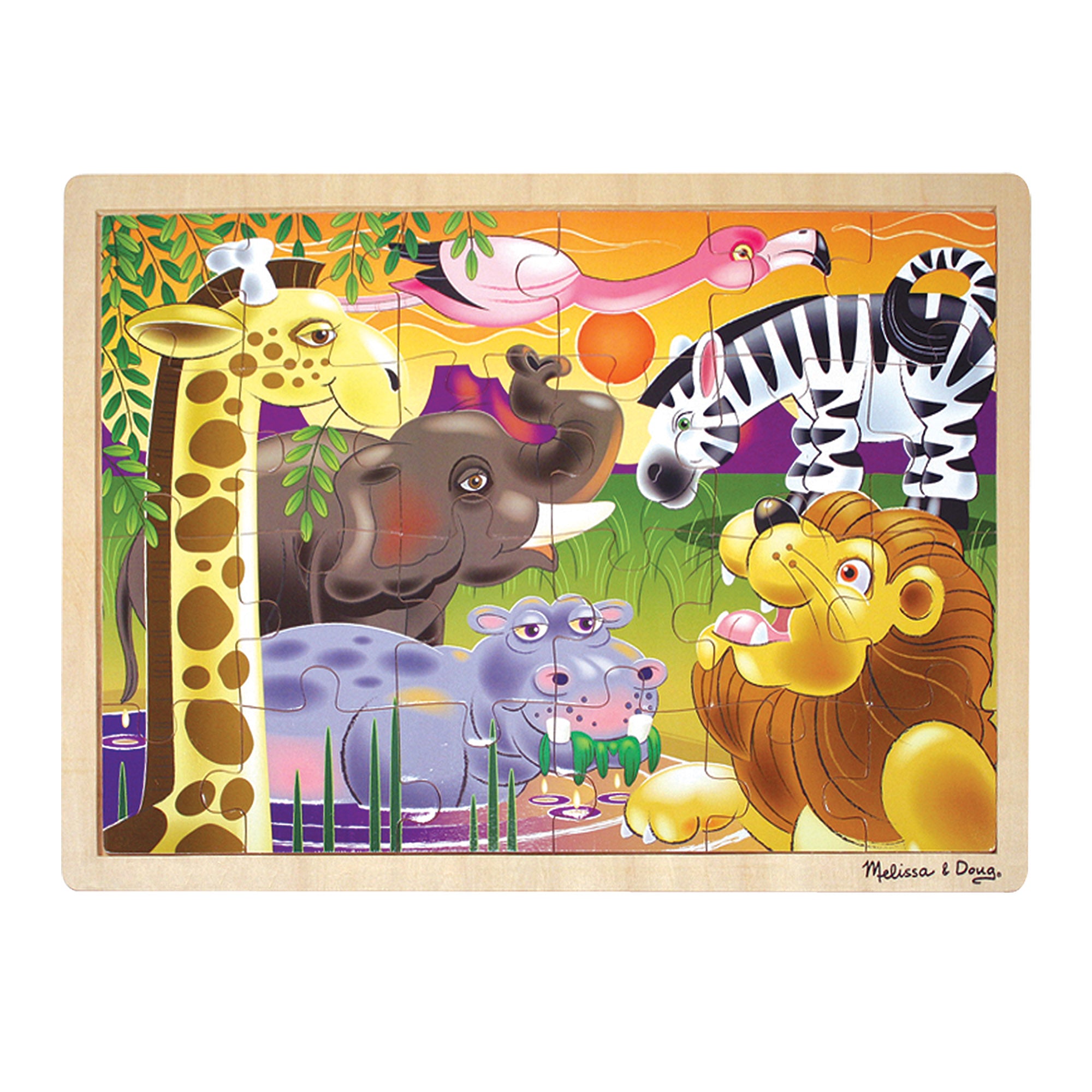 Melissa & Doug African Plains Safari Wooden Jigsaw Puzzle With Storage Tray - 24 Pieces