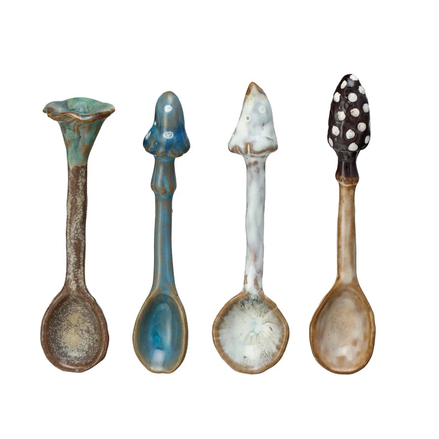 Stoneware Spoon w/ Mushroom Handle, 4 Styles (Each One Will Vary)