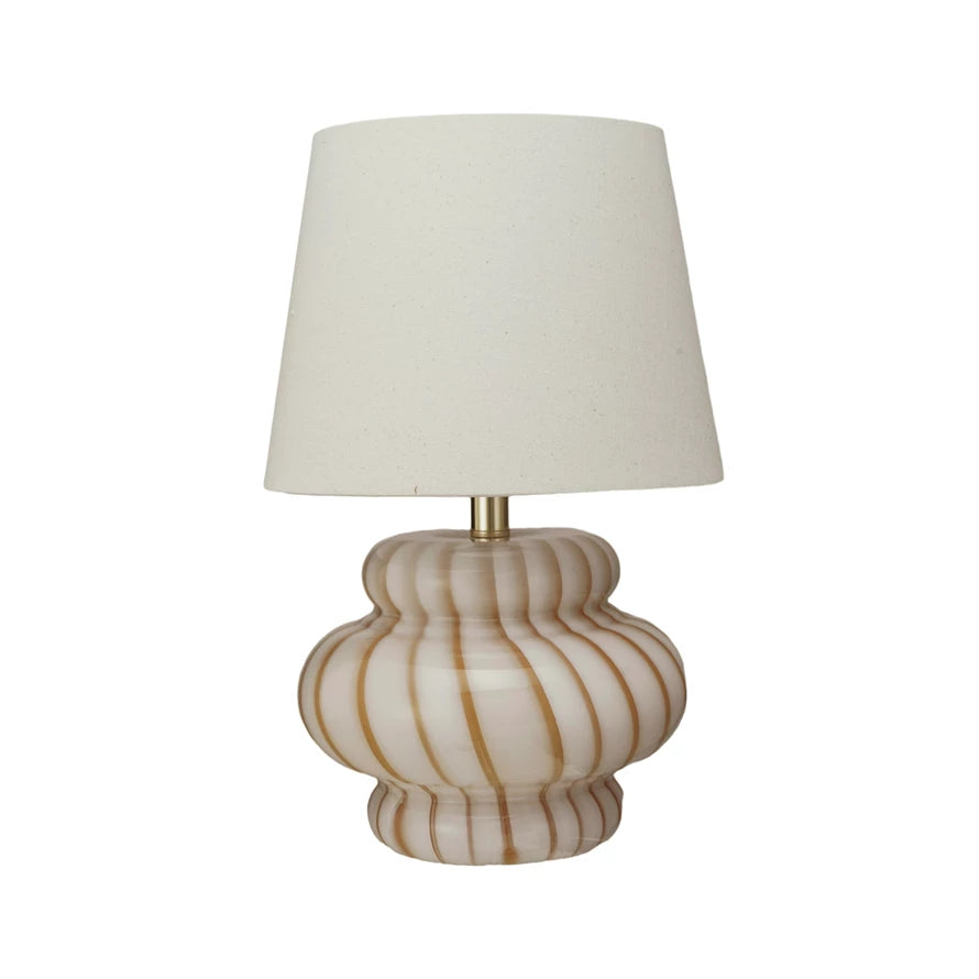 Hand-Blown Art Glass Table Lamp w/ Stripes, Linen Shade