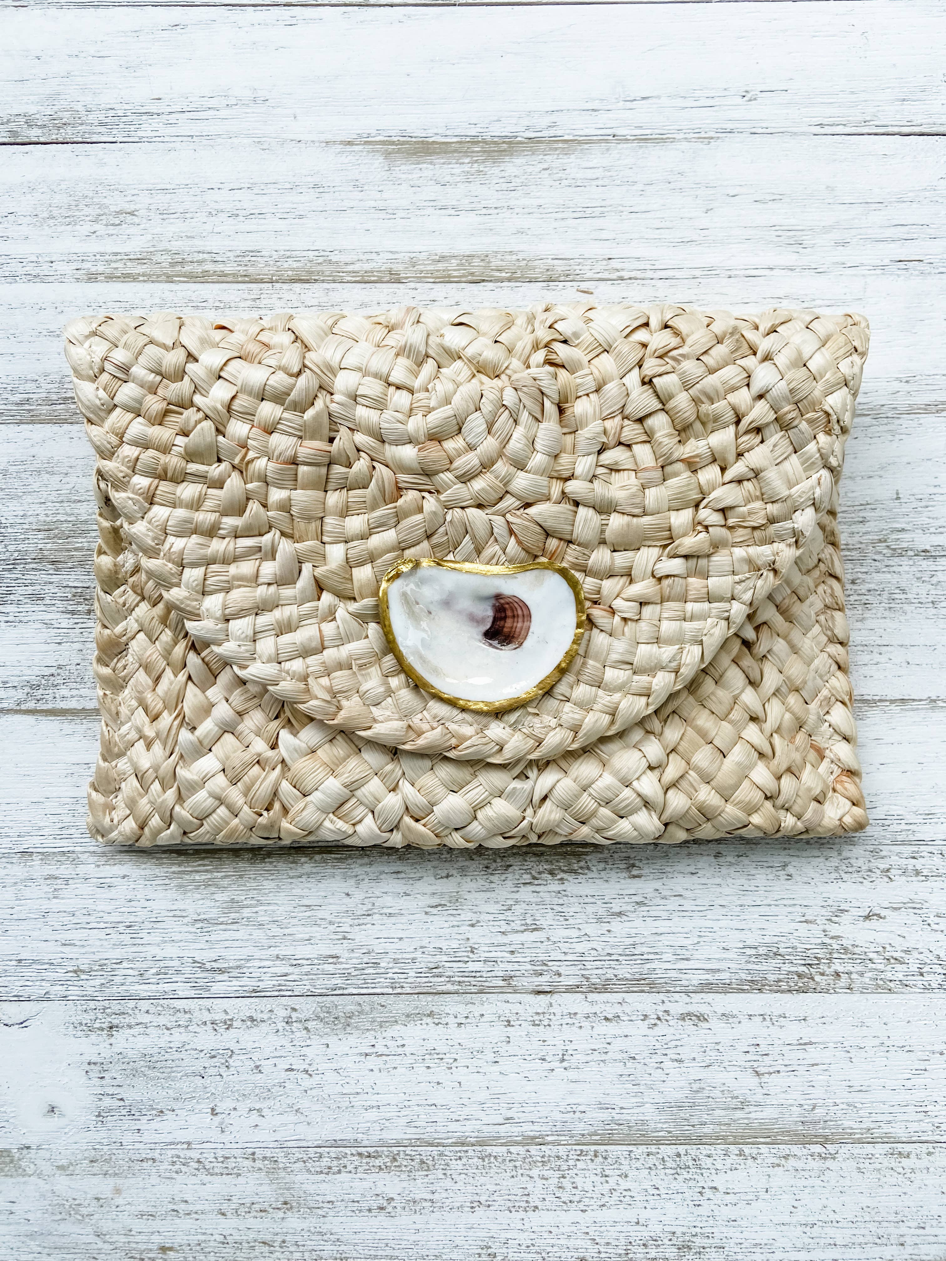 Beige Oyster Shell Clutch