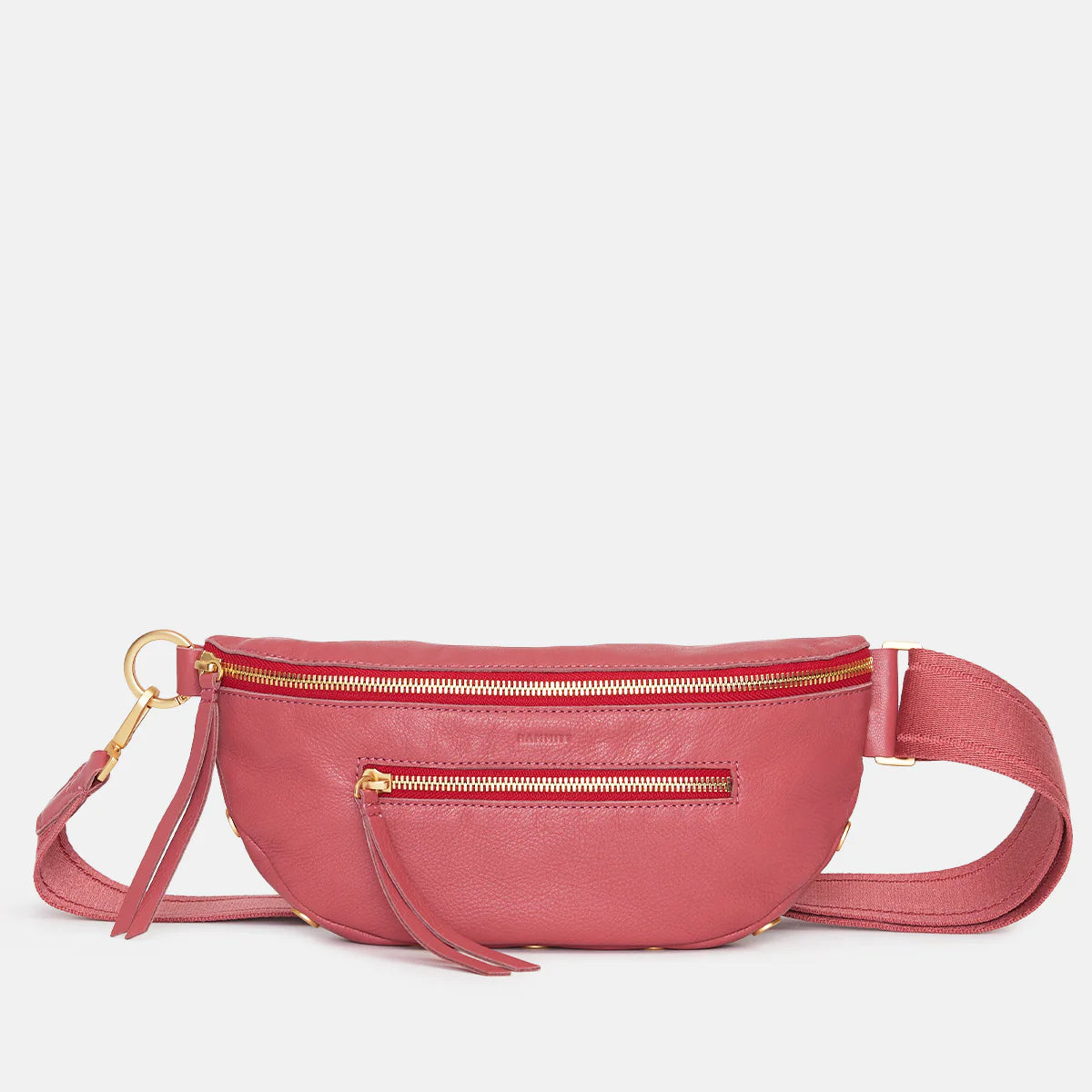 Hammitt Charles Leather Belt Bag in Rouge Pink/Brushed Gold/Red Zip - A. Dodson's