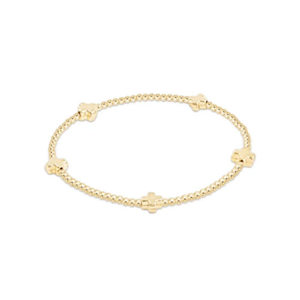 signature cross small gold pattern 2mm bead bracelet -by enewton