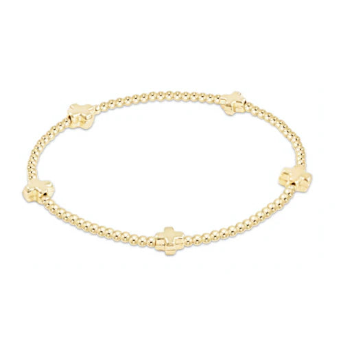 egirl signature cross small gold pattern 2mm bead bracelet - gold by enewton