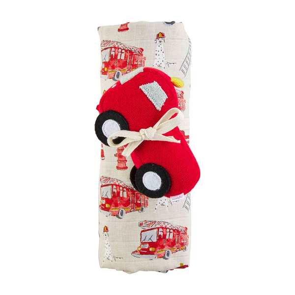 Fire Truck Swaddle & Rattle Set BY MUD PIE - A. Dodson's