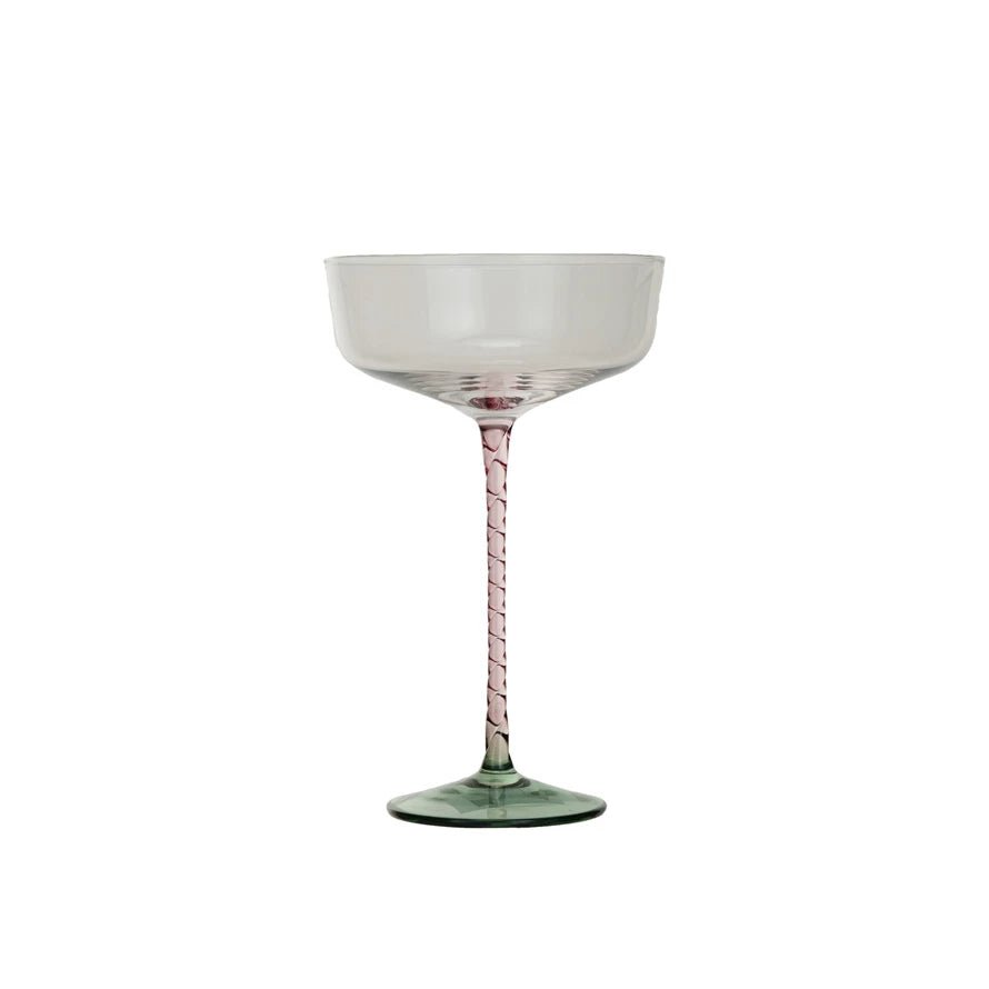 Pink Stem Green Base 10oz Champagne/Coupe Glass