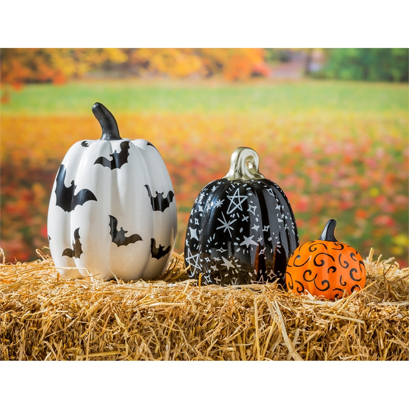 Printed Ceramic Pumpkins, Halloween Night - 3 Sizes - A. Dodson's