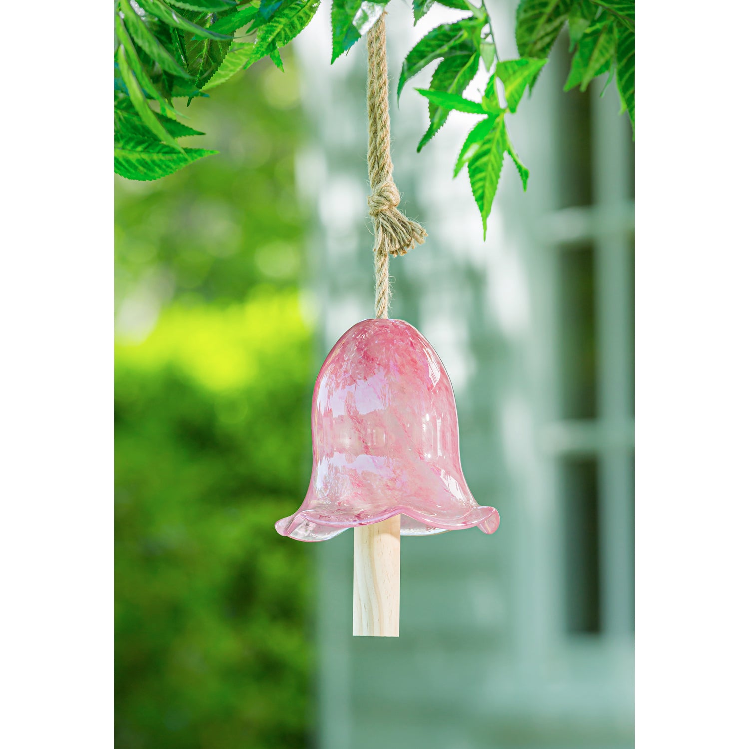 Art Glass Speckle Pink Floral Shaped Bell Chime - A. Dodson's