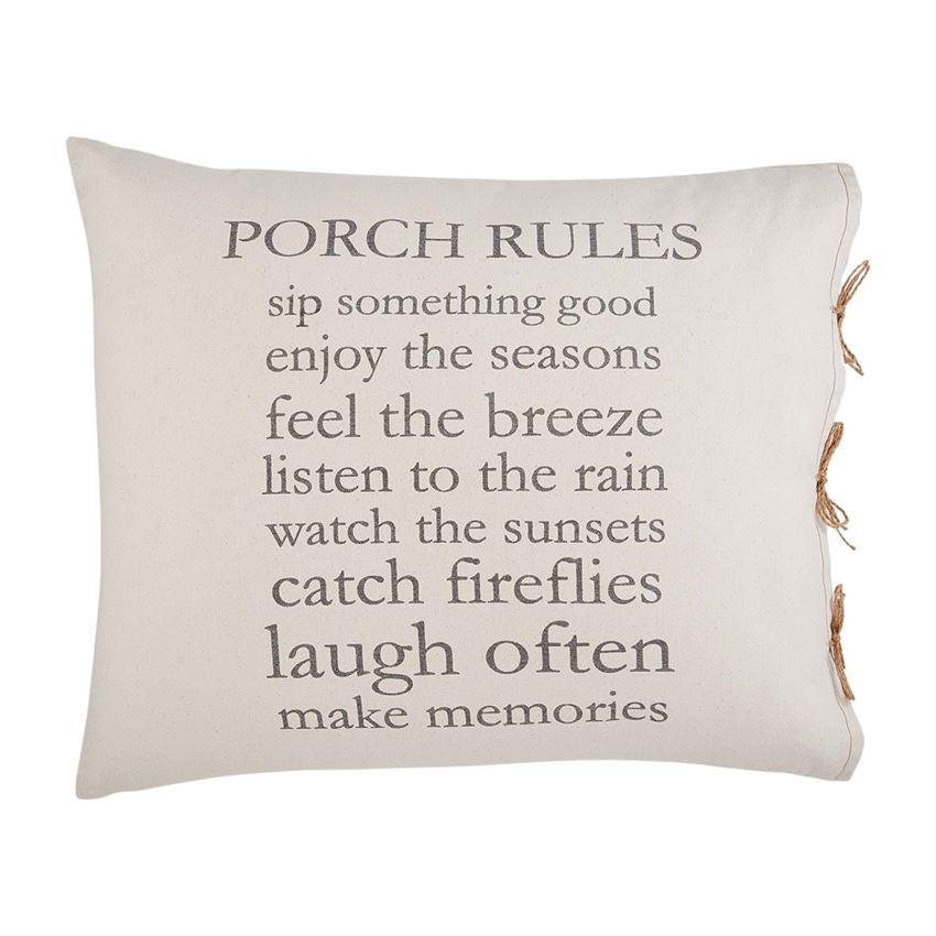 PORCH RULES PILLOW BY MUD PIE