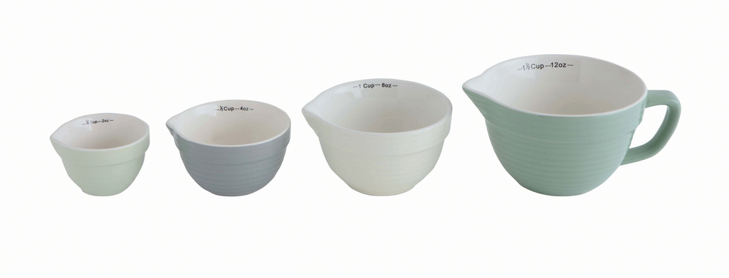 STONEWARE BATTER BOWL-SHAPED MEASURING CUPS - A. Dodson's