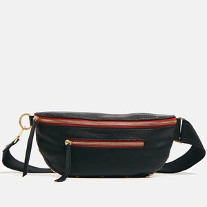 Black and red leather belt bag