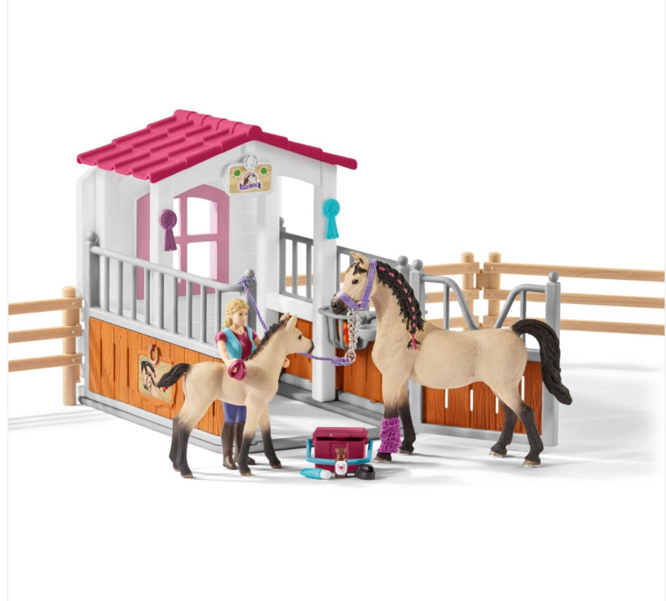 HORSE STALL WITH ARAB HORSES AND GROOM BY SCHLEICH - A. Dodson's