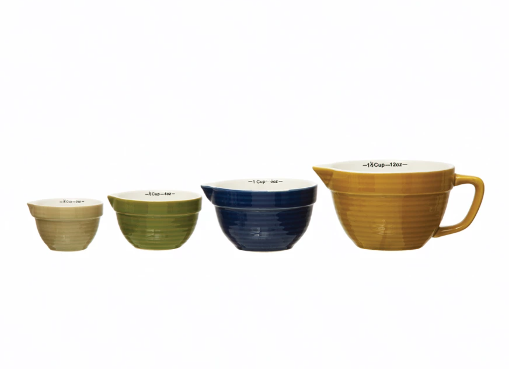 Stoneware Batter Bowl Measuring Cups, 4 Colors, Set of 4 - A. Dodson's