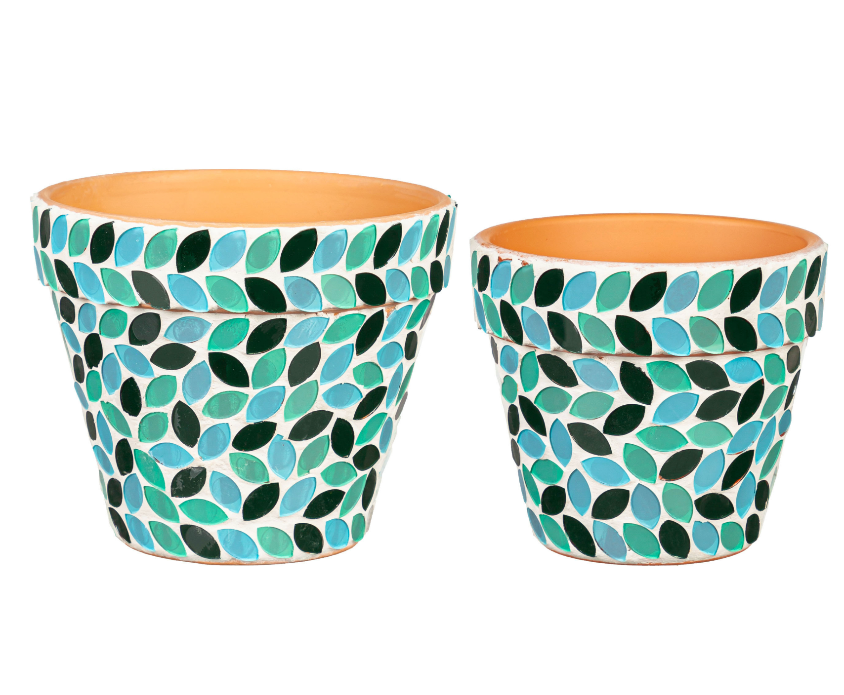 Nesting Green & Blue Leaf Mosaic Cachepots, 2 Sizes - A. Dodson's