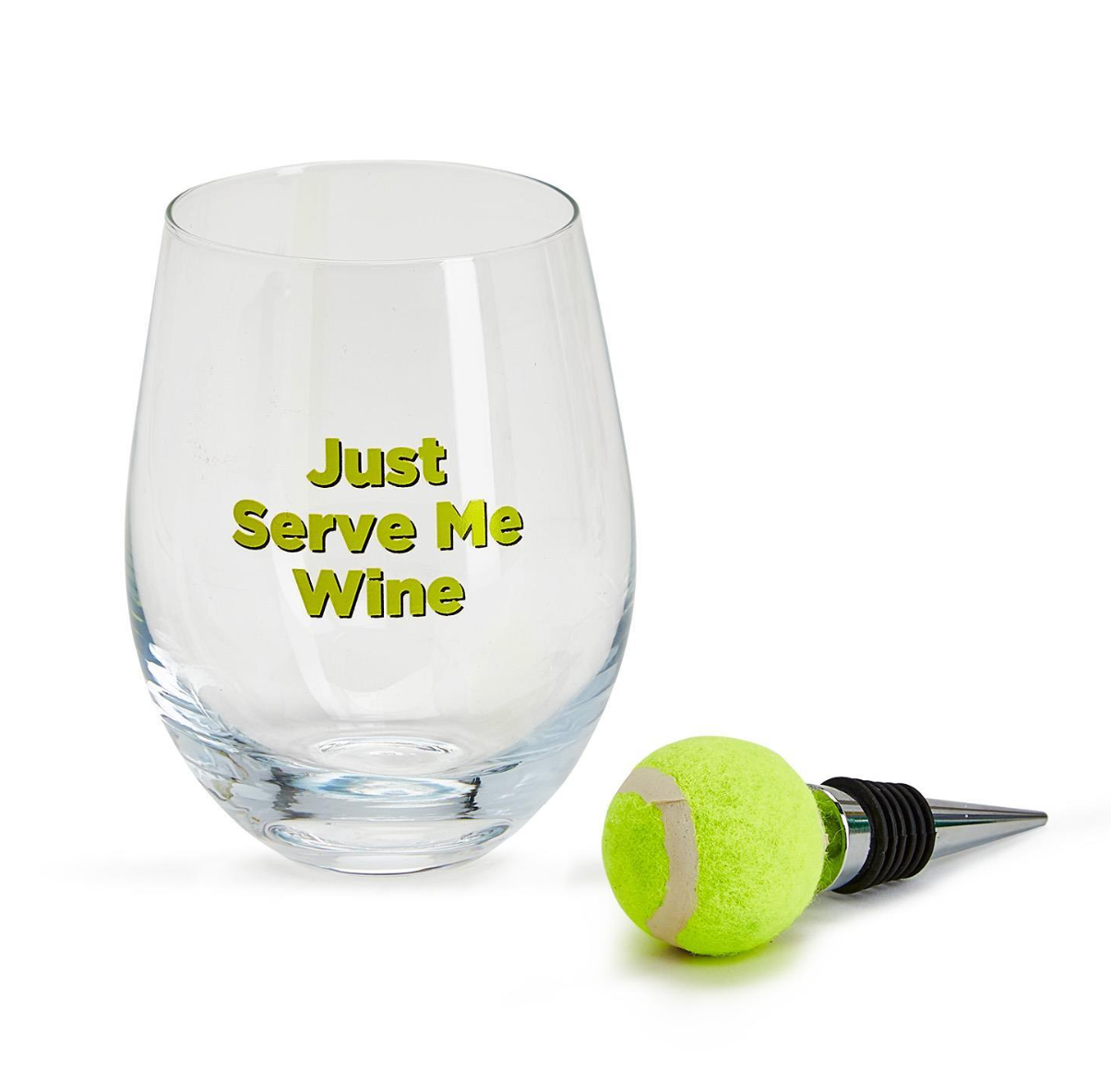 Tennis Stemless Wine Glass with Tennis Ball Wine Stopper - A. Dodson's