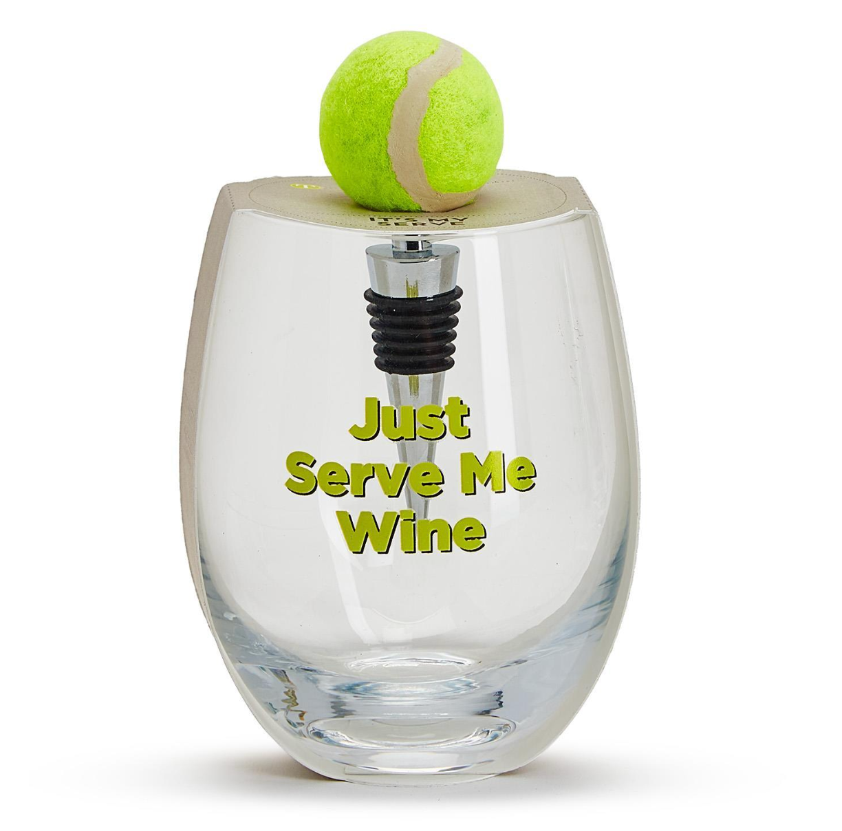 Tennis Stemless Wine Glass with Tennis Ball Wine Stopper - A. Dodson's