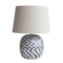 Capiz & Bamboo Table Lamp w/ Fish Pattern & Linen Shade, Blue & White - A. Dodson's