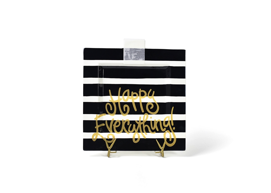 HAPPY EVERYTHING BLACK STRIPE BIG SQUARE PLATTER - A. Dodson's