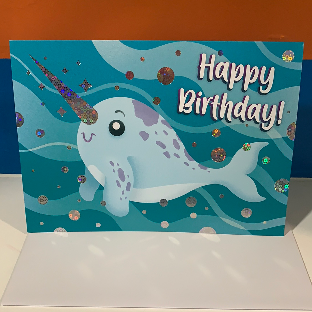 NARWHAL BIRTHDAY FOIL CARD - A. Dodson's