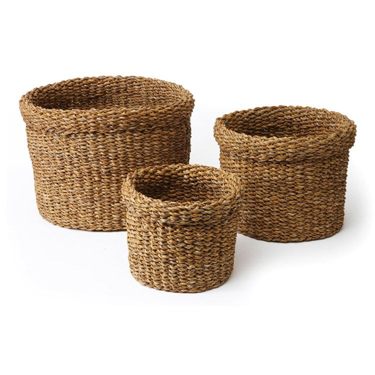 SEAGRASS ROUND BASKETS WITH CUFFS, SET OF 3 BY NAPA HOME & GARDEN - A. Dodson's