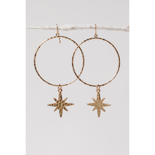 Gold hoop with hammered star - A. Dodson's